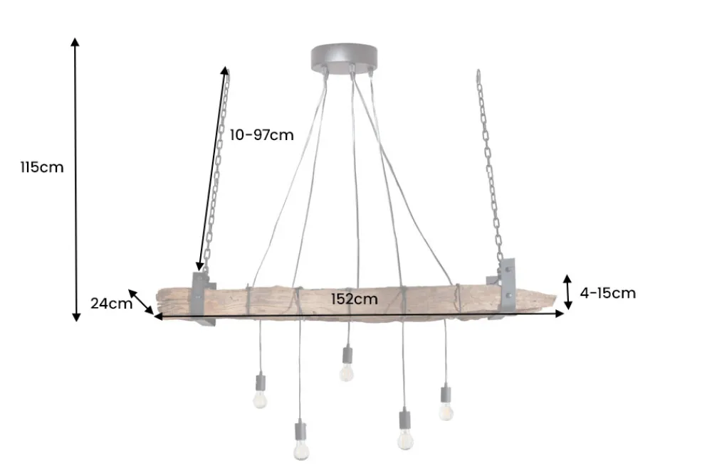 Riess-Ambiente Mehr...|Mehr... > Industrial Hängelampe BARRACUDA 152cm recyceltes Massivholz mit 5 Leuchten