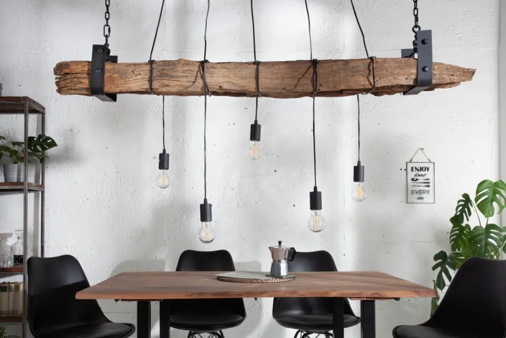 Riess-Ambiente Mehr...|Mehr... > Industrial Hängelampe BARRACUDA 152cm recyceltes Massivholz mit 5 Leuchten