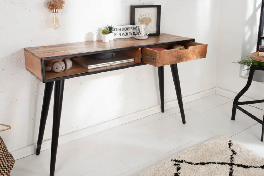 Riess-Ambiente Mehr...|Massivholztische > Industrial Konsolentisch INDUSTRIAL 120cm Mango mit schwarzen Beinen