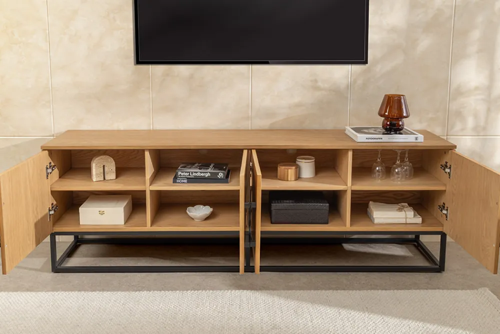 Riess-Ambiente Industrial Loft|Tv- & Lowboards > Industrial Lowboard GRANDEZZA 180cm natur Eiche schwarz Metall TV-Board