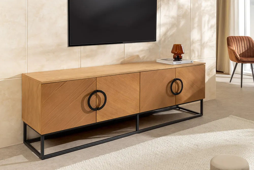 Riess-Ambiente Industrial Loft|Tv- & Lowboards > Industrial Lowboard GRANDEZZA 180cm natur Eiche schwarz Metall TV-Board