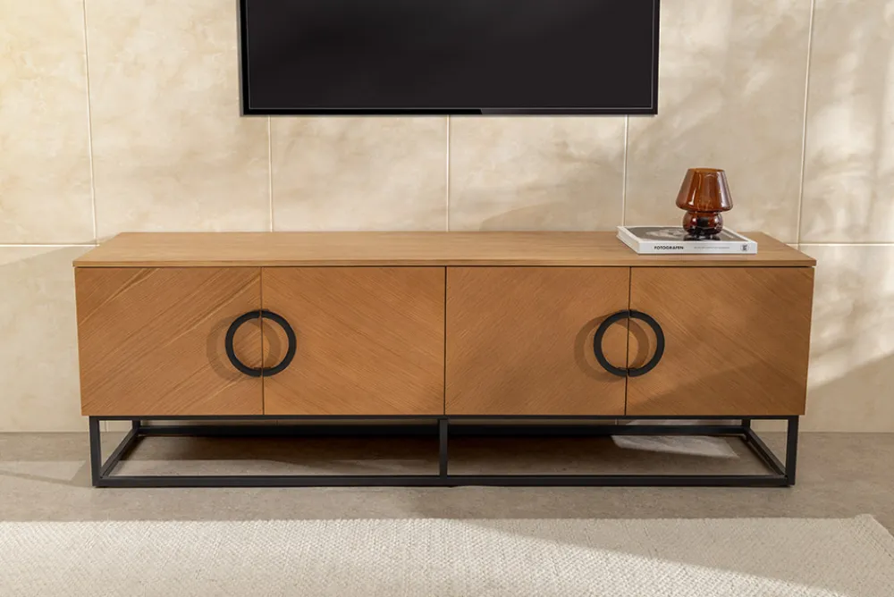 Riess-Ambiente Industrial Loft|Tv- & Lowboards > Industrial Lowboard GRANDEZZA 180cm natur Eiche schwarz Metall TV-Board