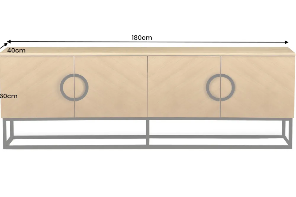 Riess-Ambiente Industrial Loft|Tv- & Lowboards > Industrial Lowboard GRANDEZZA 180cm natur Eiche schwarz Metall TV-Board