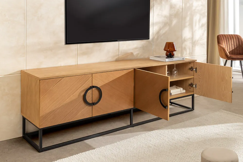 Riess-Ambiente Industrial Loft|Tv- & Lowboards > Industrial Lowboard GRANDEZZA 180cm natur Eiche schwarz Metall TV-Board
