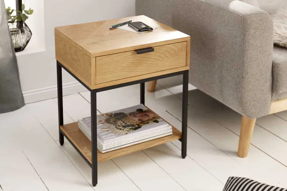 Riess-Ambiente Beistelltische|Nachttische > Industrial Nachttisch ELEMENTS 40cm Eiche Beistelltisch mit Schublade