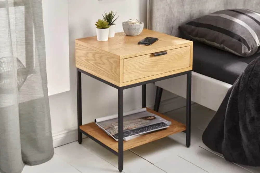 Riess-Ambiente Beistelltische|Nachttische > Industrial Nachttisch ELEMENTS 40cm Eiche Beistelltisch mit Schublade