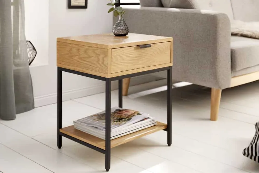 Riess-Ambiente Beistelltische|Nachttische > Industrial Nachttisch ELEMENTS 40cm Eiche Beistelltisch mit Schublade