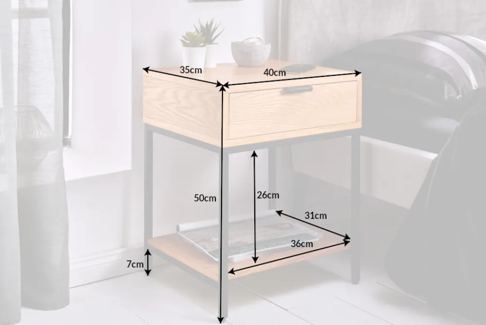 Riess-Ambiente Beistelltische|Nachttische > Industrial Nachttisch ELEMENTS 40cm Eiche Beistelltisch mit Schublade