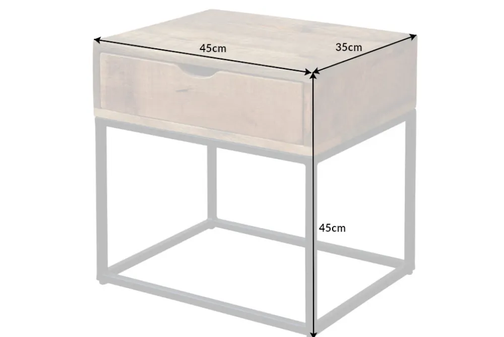Riess-Ambiente Mehr...|Massivholztische > Industrial Nachttisch IRON CRAFT 45cm Mangoholz mit Schublade Beistelltisch