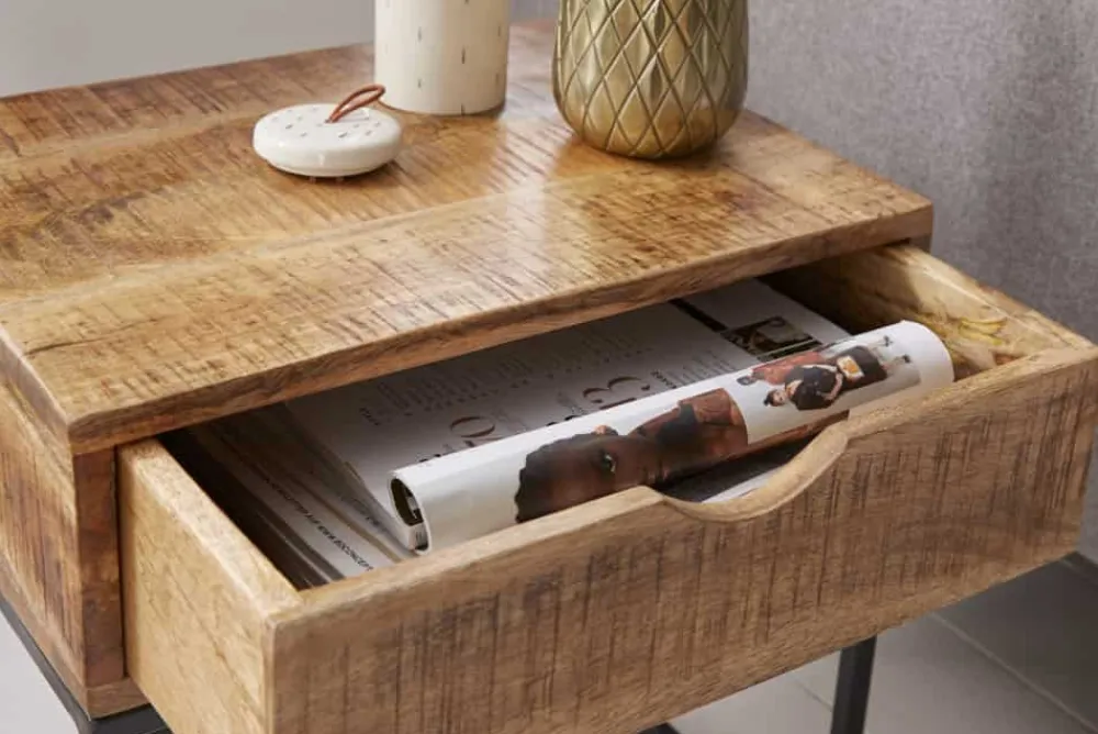 Riess-Ambiente Mehr...|Massivholztische > Industrial Nachttisch IRON CRAFT 45cm Mangoholz mit Schublade Beistelltisch
