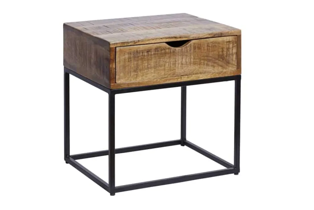 Riess-Ambiente Mehr...|Massivholztische > Industrial Nachttisch IRON CRAFT 45cm Mangoholz mit Schublade Beistelltisch