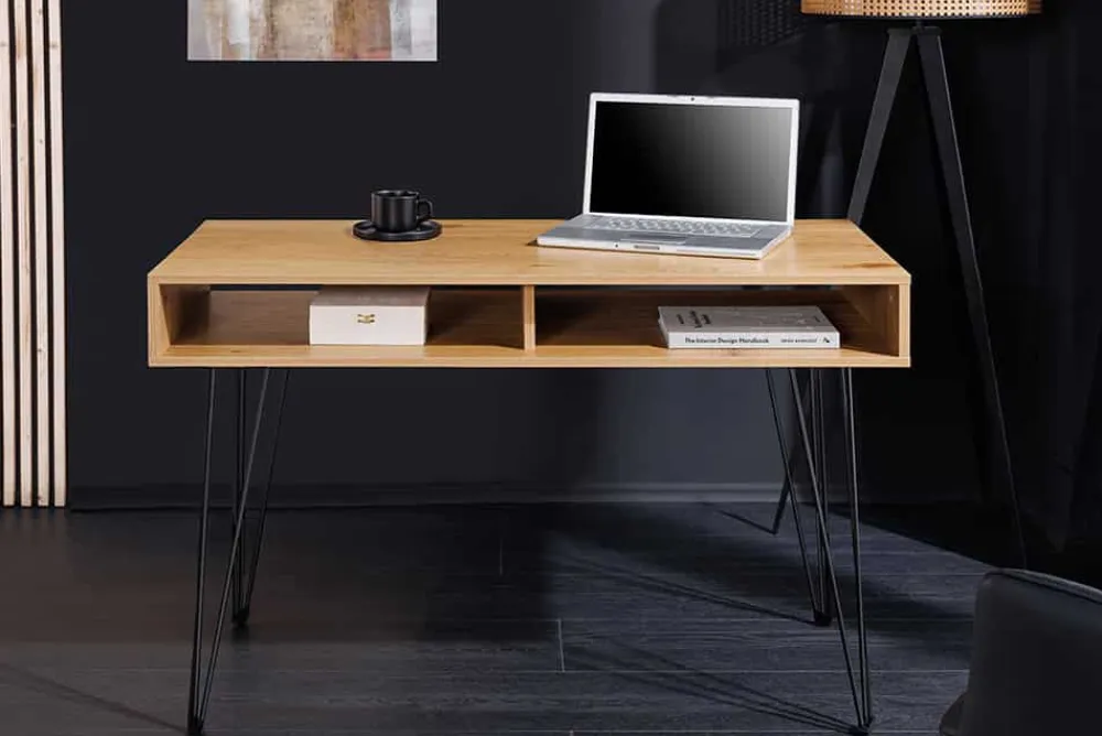 Riess-Ambiente Bürotische|Industrial Loft > Industrial Schreibtisch STUDIO 110cm natur Eiche Laptoptisch Hairpin Legs Stauraum