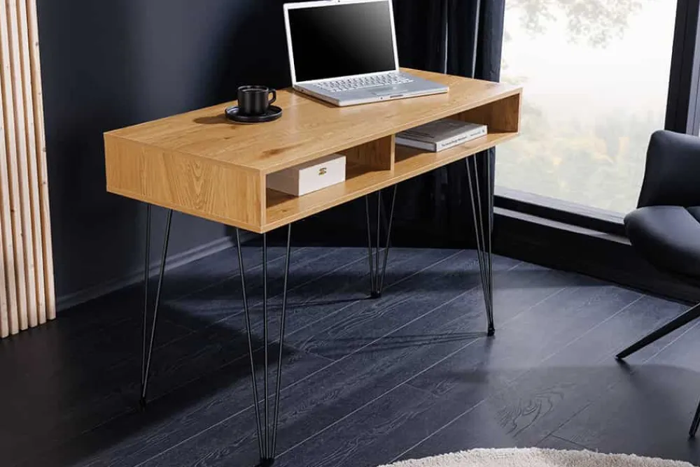Riess-Ambiente Bürotische|Industrial Loft > Industrial Schreibtisch STUDIO 110cm natur Eiche Laptoptisch Hairpin Legs Stauraum