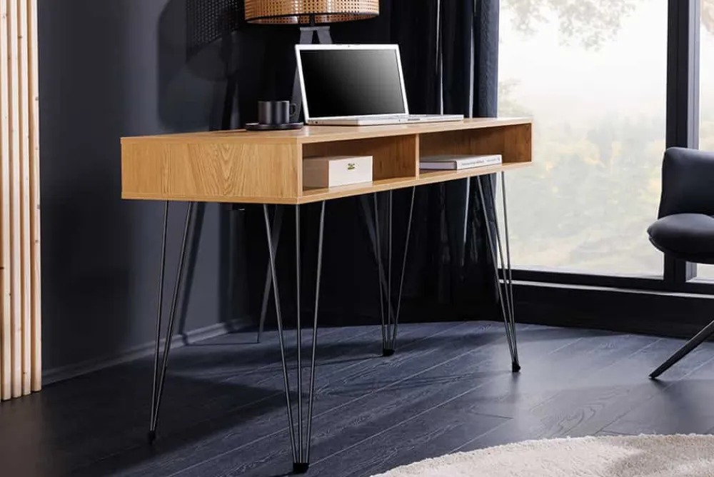 Riess-Ambiente Bürotische|Industrial Loft > Industrial Schreibtisch STUDIO 110cm natur Eiche Laptoptisch Hairpin Legs Stauraum
