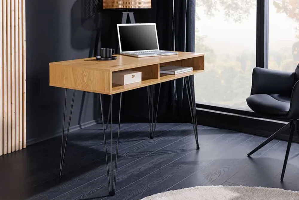 Riess-Ambiente Bürotische|Industrial Loft > Industrial Schreibtisch STUDIO 110cm natur Eiche Laptoptisch Hairpin Legs Stauraum