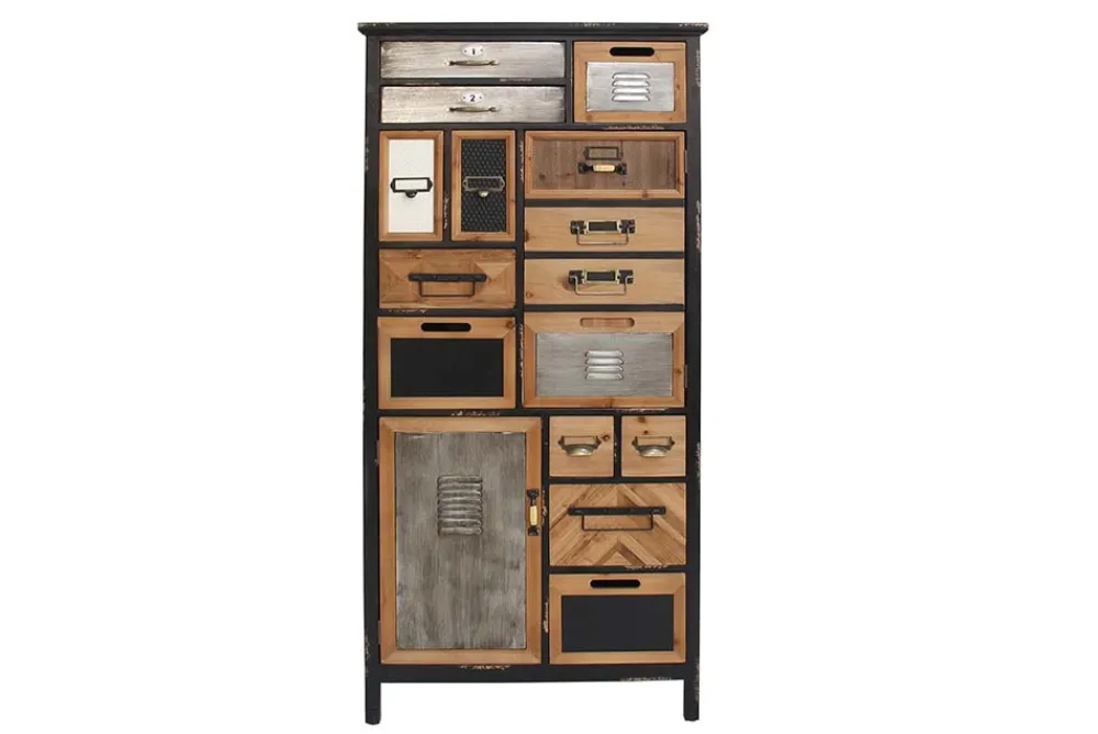 Riess-Ambiente Mehr...|Massivholzschränke > Industrial Schubladenschrank SECRETS 150cm braun schwarz Metall Pinienholz Vintage