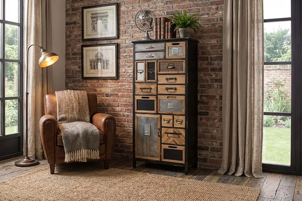 Riess-Ambiente Mehr...|Massivholzschränke > Industrial Schubladenschrank SECRETS 150cm braun schwarz Metall Pinienholz Vintage