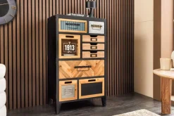 Riess-Ambiente Industrial Loft|Sideboards & Kommoden > Industrial Schubladenschrank SECRETS 95cm natur braun schwarz Metall Pinienholz Kommode