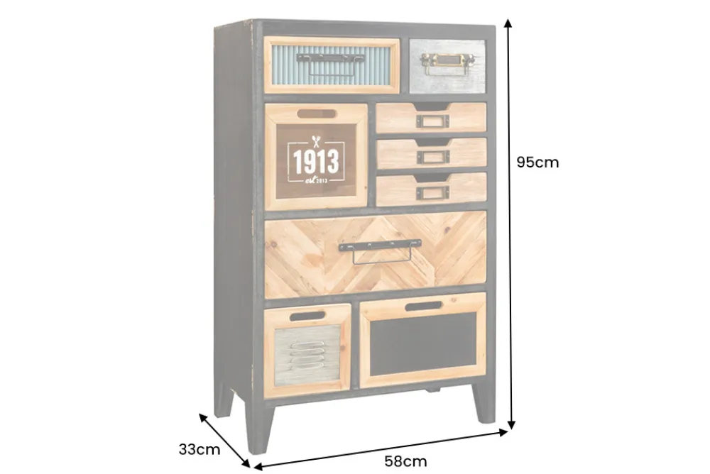 Riess-Ambiente Industrial Loft|Sideboards & Kommoden > Industrial Schubladenschrank SECRETS 95cm natur braun schwarz Metall Pinienholz Kommode