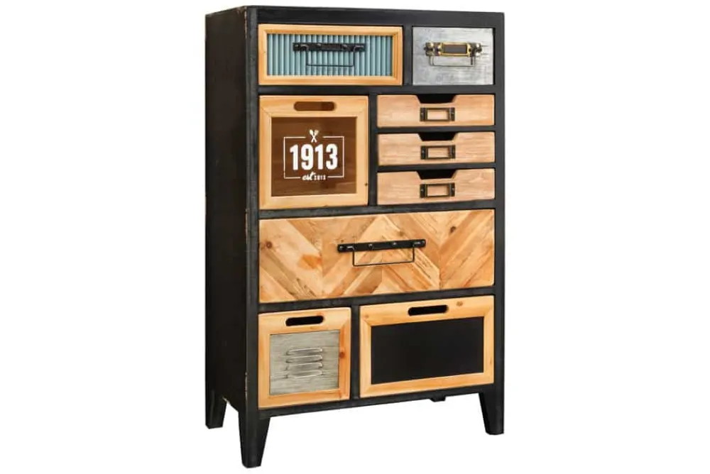 Riess-Ambiente Industrial Loft|Sideboards & Kommoden > Industrial Schubladenschrank SECRETS 95cm natur braun schwarz Metall Pinienholz Kommode