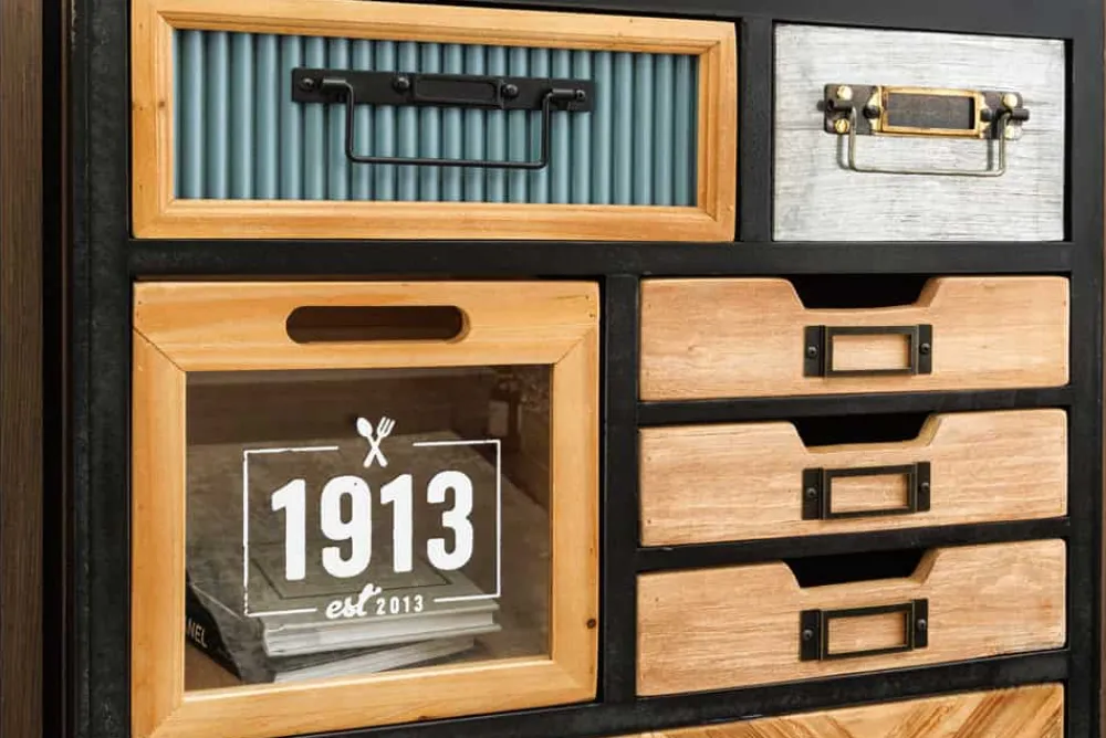 Riess-Ambiente Industrial Loft|Sideboards & Kommoden > Industrial Schubladenschrank SECRETS 95cm natur braun schwarz Metall Pinienholz Kommode