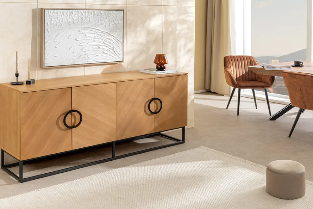 Riess-Ambiente Industrial Loft|Sideboards & Kommoden > Industrial Sideboard GRANDEZZA 180cm natur Eiche schwarz Metall viel Stauraum