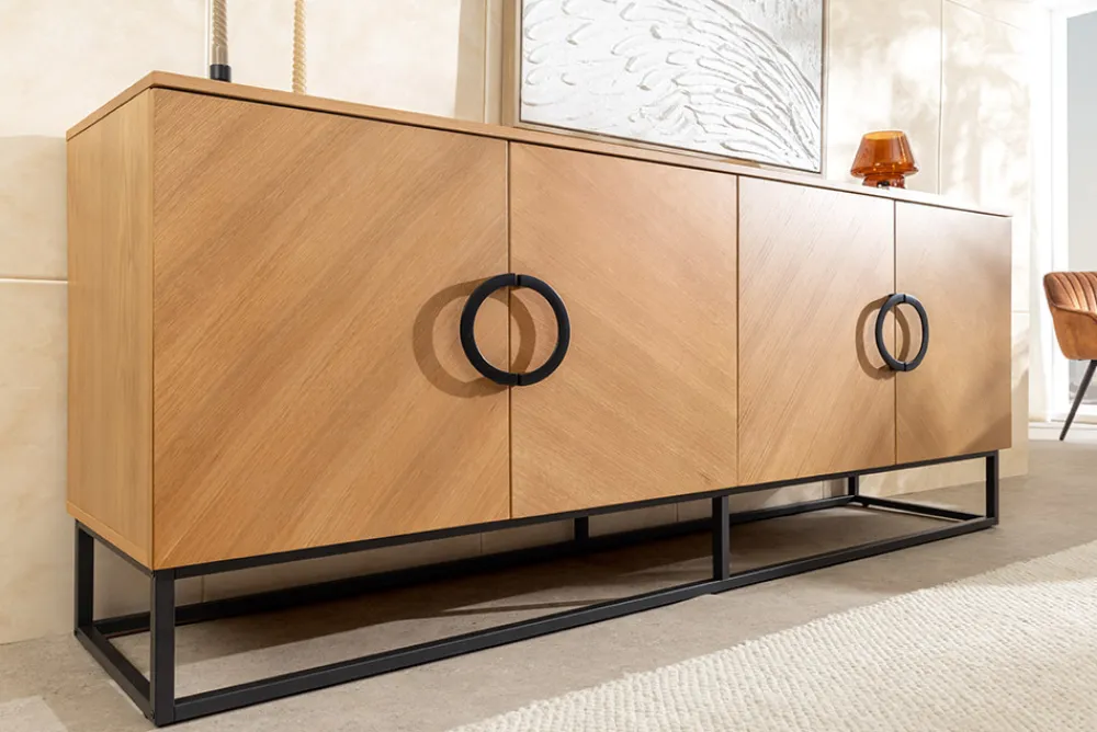 Riess-Ambiente Industrial Loft|Sideboards & Kommoden > Industrial Sideboard GRANDEZZA 180cm natur Eiche schwarz Metall viel Stauraum