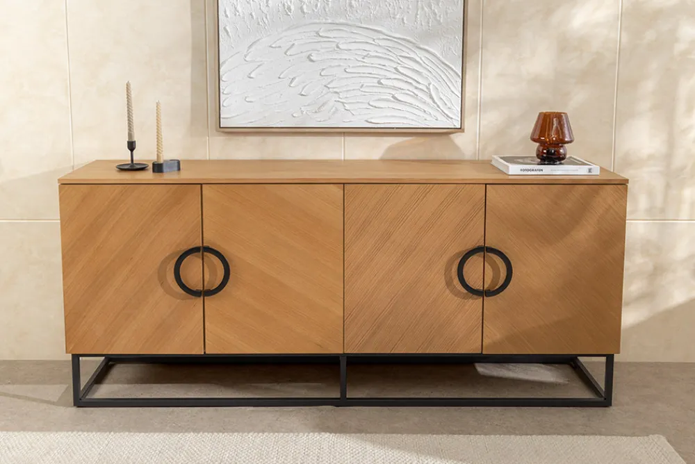 Riess-Ambiente Industrial Loft|Sideboards & Kommoden > Industrial Sideboard GRANDEZZA 180cm natur Eiche schwarz Metall viel Stauraum