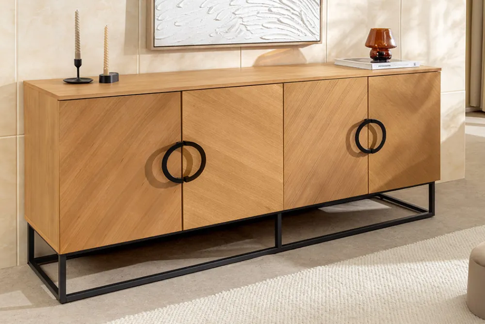 Riess-Ambiente Industrial Loft|Sideboards & Kommoden > Industrial Sideboard GRANDEZZA 180cm natur Eiche schwarz Metall viel Stauraum