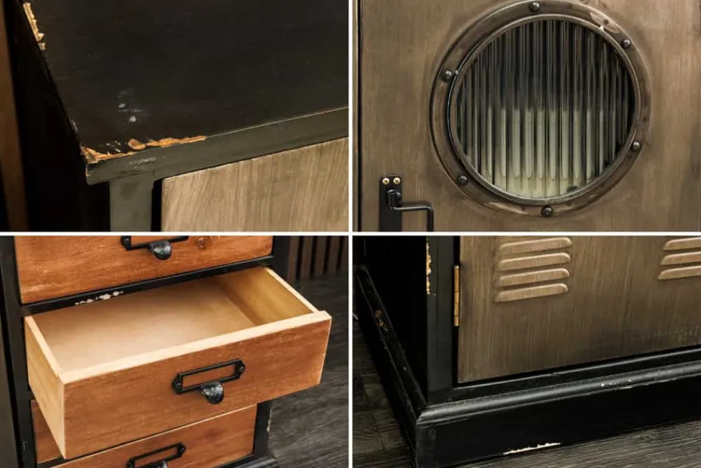 Riess-Ambiente Mehr...|Industrial Loft > Industrial Sideboard NAUTILUS 105cm braun schwarz grau Pinienholz Metall Vintage-Look
