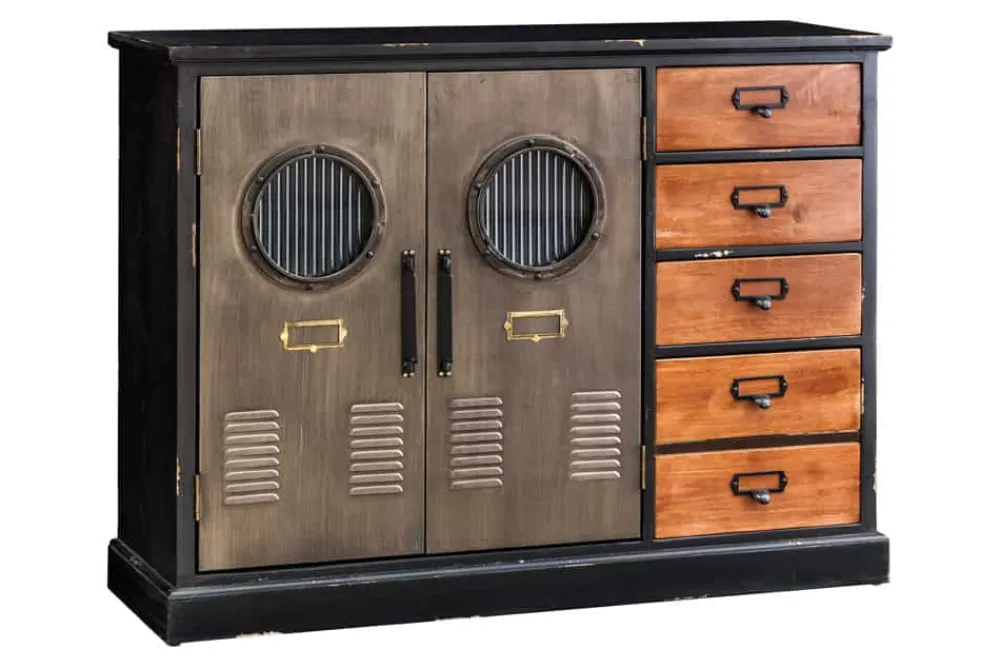 Riess-Ambiente Mehr...|Industrial Loft > Industrial Sideboard NAUTILUS 105cm braun schwarz grau Pinienholz Metall Vintage-Look