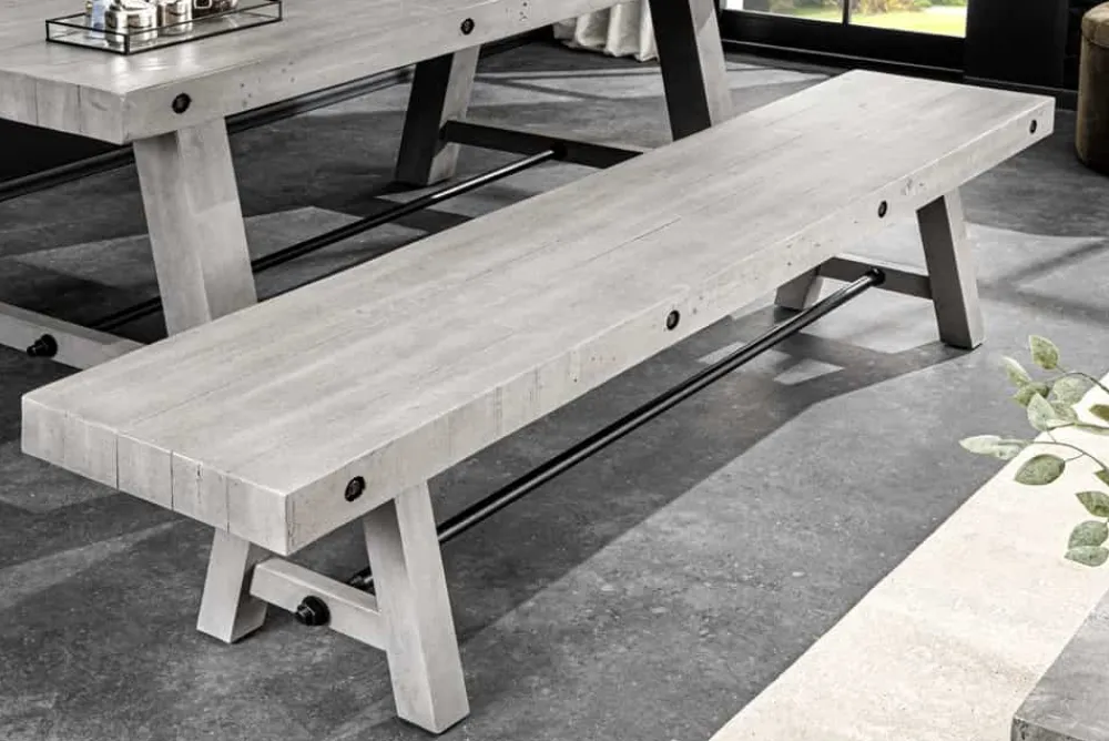 Riess-Ambiente Industrial Loft|Sitzbänke > Industrial Sitzbank FINCA 165cm grau Pinie recyceltes Massivholz Eisen