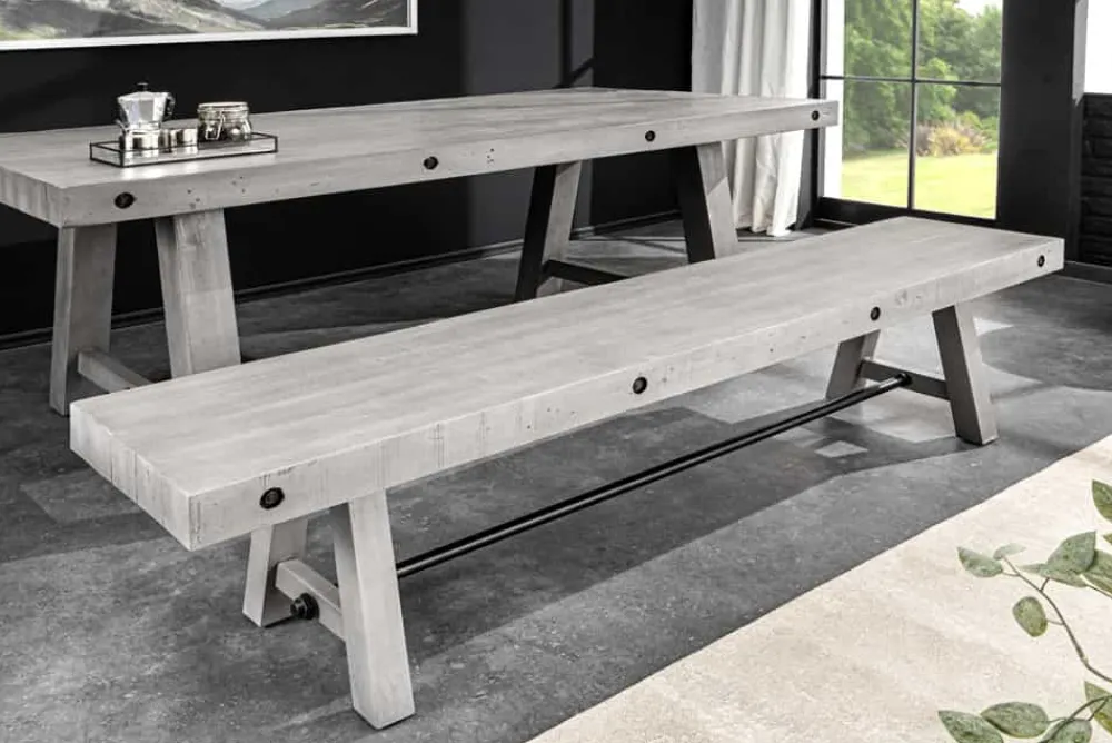 Riess-Ambiente Industrial Loft|Sitzbänke > Industrial Sitzbank FINCA 165cm grau Pinie recyceltes Massivholz Eisen
