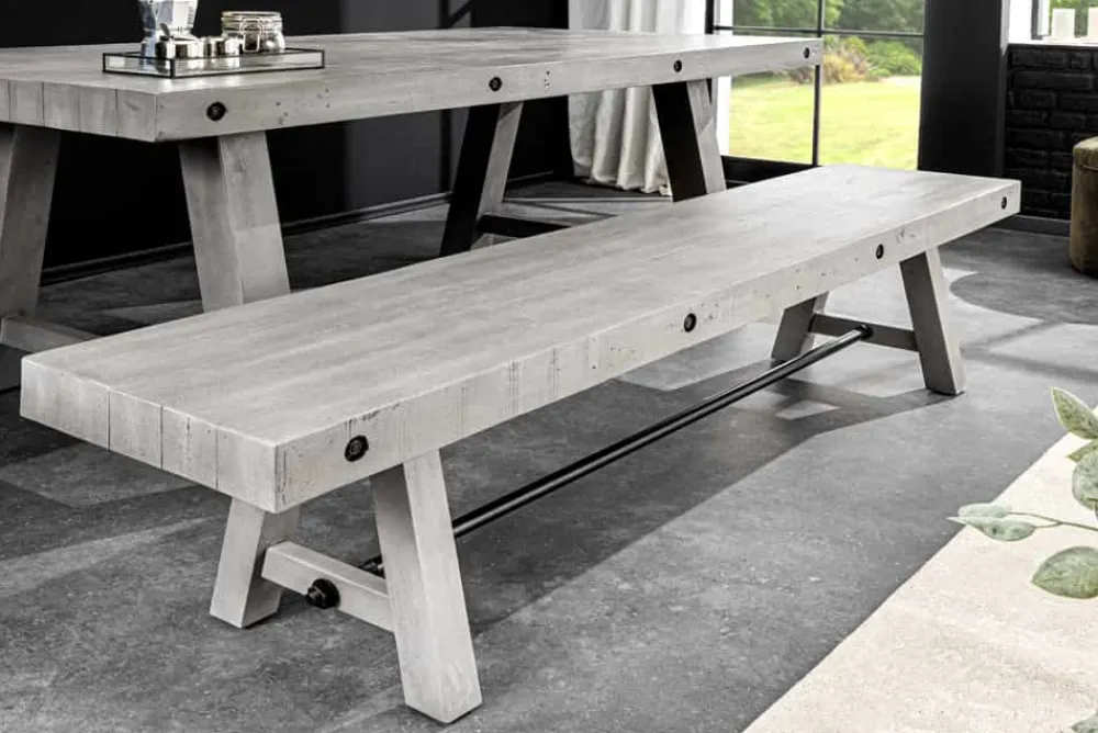 Riess-Ambiente Industrial Loft|Sitzbänke > Industrial Sitzbank FINCA 165cm grau Pinie recyceltes Massivholz Eisen