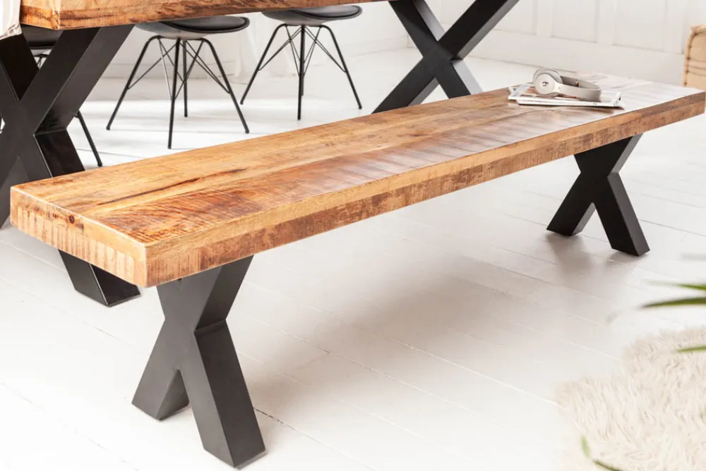 Riess-Ambiente Mehr...|Industrial Loft > Industrial Sitzbank IRON CRAFT 200cm Mangoholz mit schwarzen X-Beinen