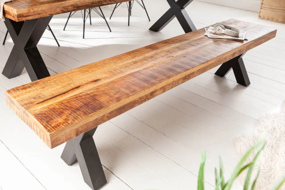 Riess-Ambiente Mehr...|Industrial Loft > Industrial Sitzbank IRON CRAFT 160cm Mangoholz mit schwarzen X-Beinen