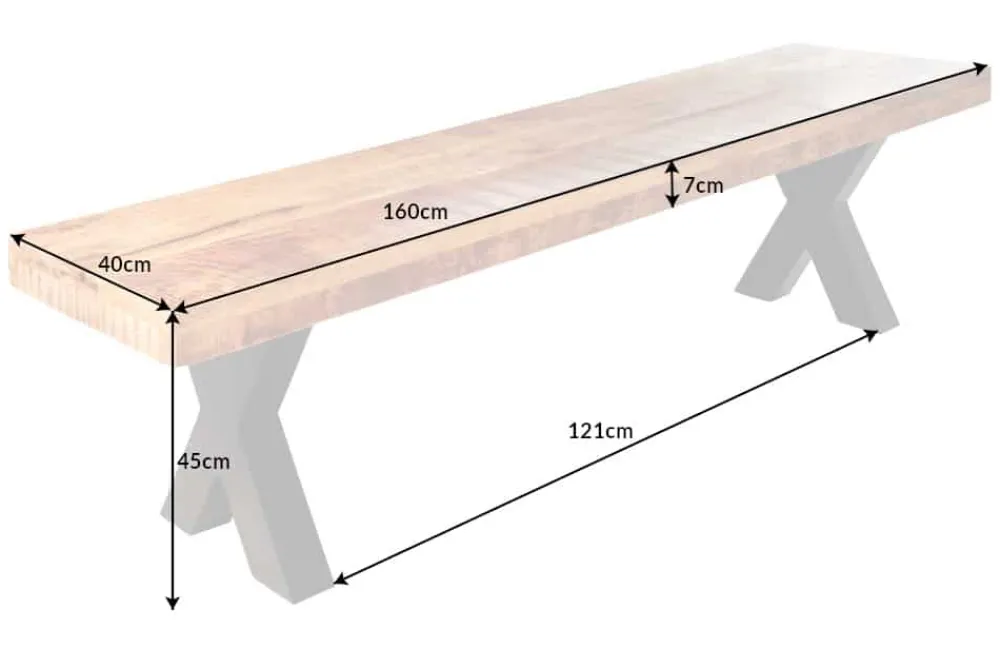 Riess-Ambiente Mehr...|Industrial Loft > Industrial Sitzbank IRON CRAFT 160cm Mangoholz mit schwarzen X-Beinen