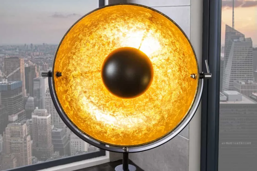 Riess-Ambiente Goldene Möbel|Industrial Loft > Industrial Stehlampe STUDIO 150cm schwarz Blattgold-Optik neigbarer Schirm