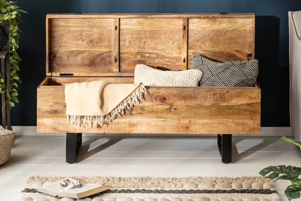 Riess-Ambiente Mehr...|Industrial Loft > Industrial Truhenbank FACTORY LOFT 115cm Mangoholz natur Sitzbank
