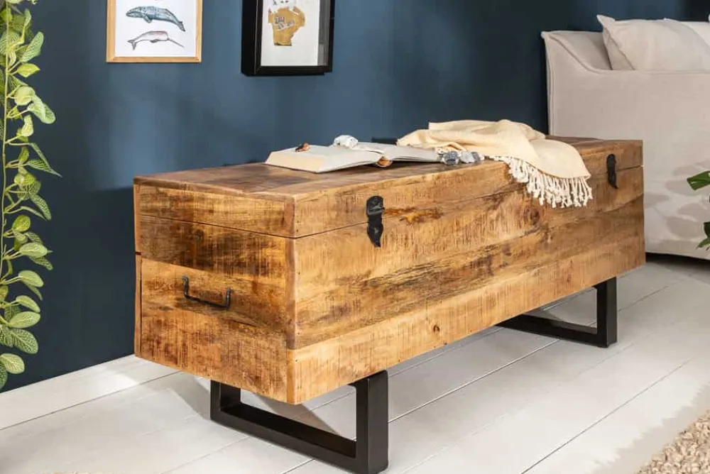 Riess-Ambiente Mehr...|Industrial Loft > Industrial Truhenbank FACTORY LOFT 115cm Mangoholz natur Sitzbank