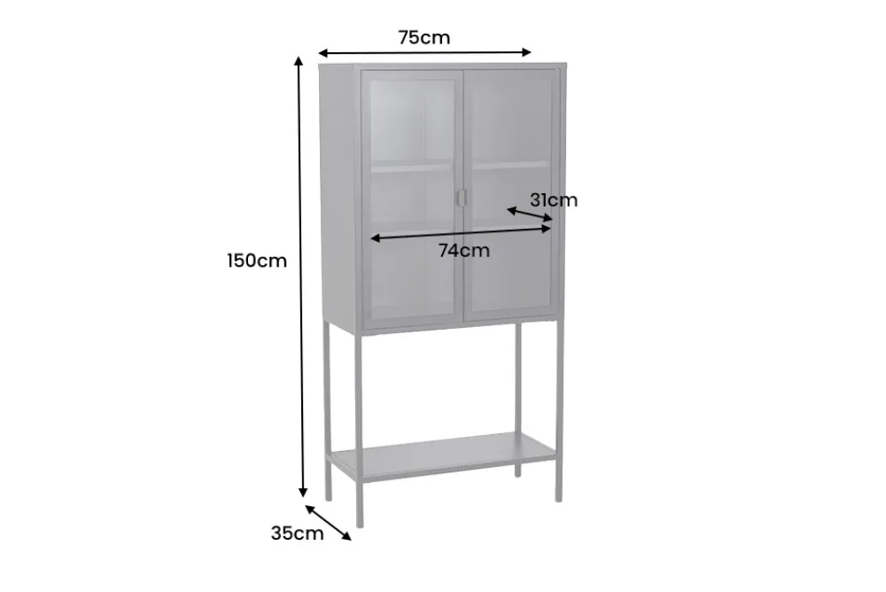 Riess-Ambiente Highboards|Industrial Loft > Industrial Vitrine DURA STEEL 150cm schwarz Metall Glas Highboard