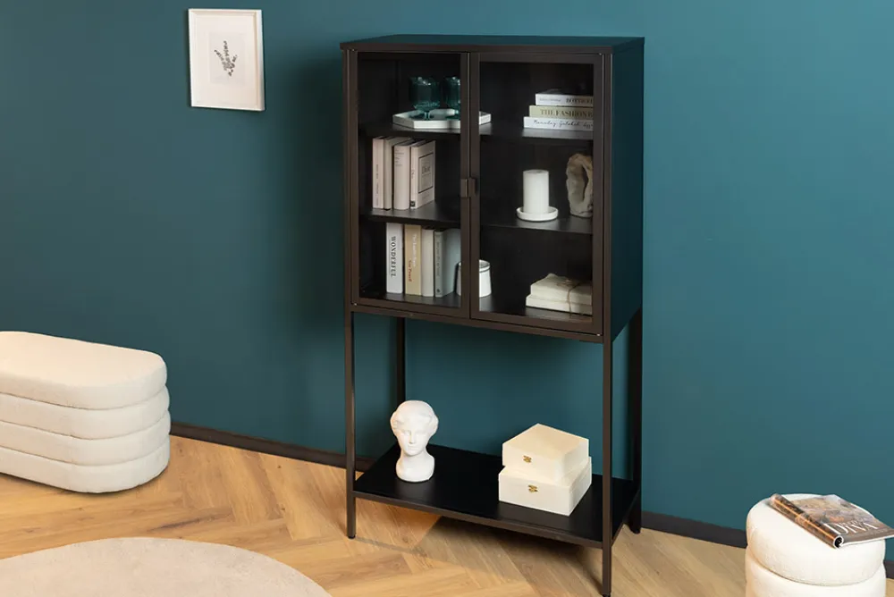 Riess-Ambiente Highboards|Industrial Loft > Industrial Vitrine DURA STEEL 150cm schwarz Metall Glas Highboard