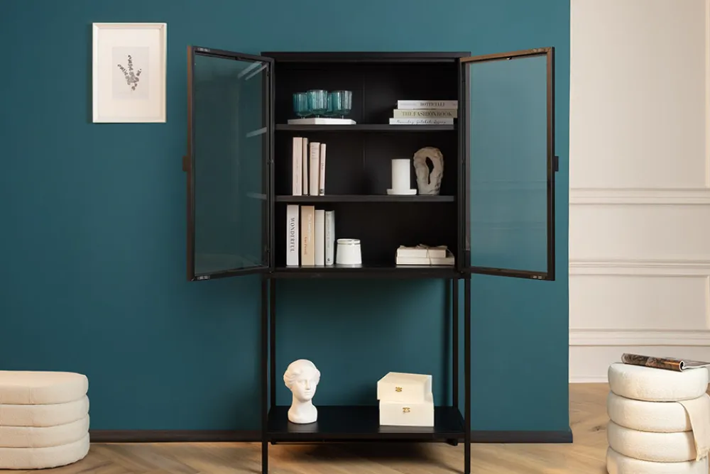 Riess-Ambiente Highboards|Industrial Loft > Industrial Vitrine DURA STEEL 150cm schwarz Metall Glas Highboard