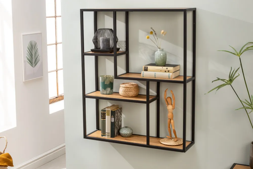 Riess-Ambiente Wandregale|Industrial Loft > Industrial Wandregal SLIM LINE 90cm Wildeiche schwarz fünf Regalböden