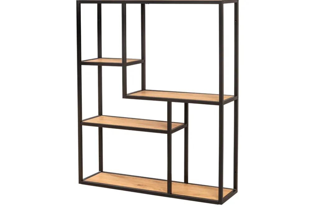 Riess-Ambiente Wandregale|Industrial Loft > Industrial Wandregal SLIM LINE 90cm Wildeiche schwarz fünf Regalböden