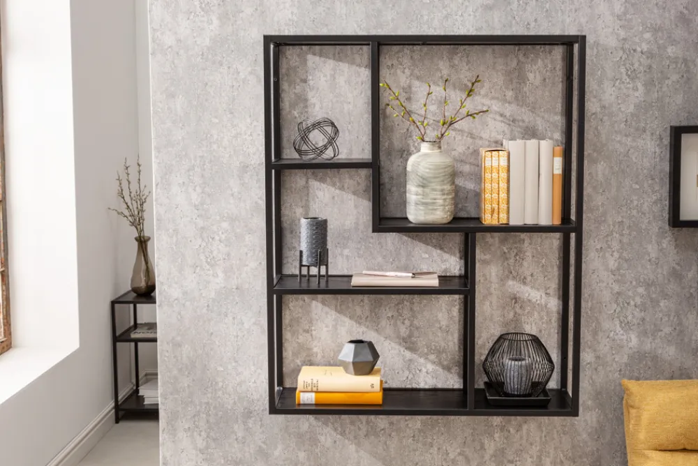 Riess-Ambiente Wandregale|Industrial Loft > Industrial Wandregal SLIM LINE 90cm Esche schwarz fünf Regalböden