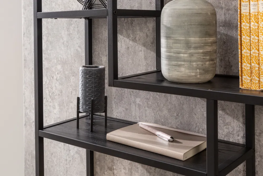 Riess-Ambiente Wandregale|Industrial Loft > Industrial Wandregal SLIM LINE 90cm Esche schwarz fünf Regalböden