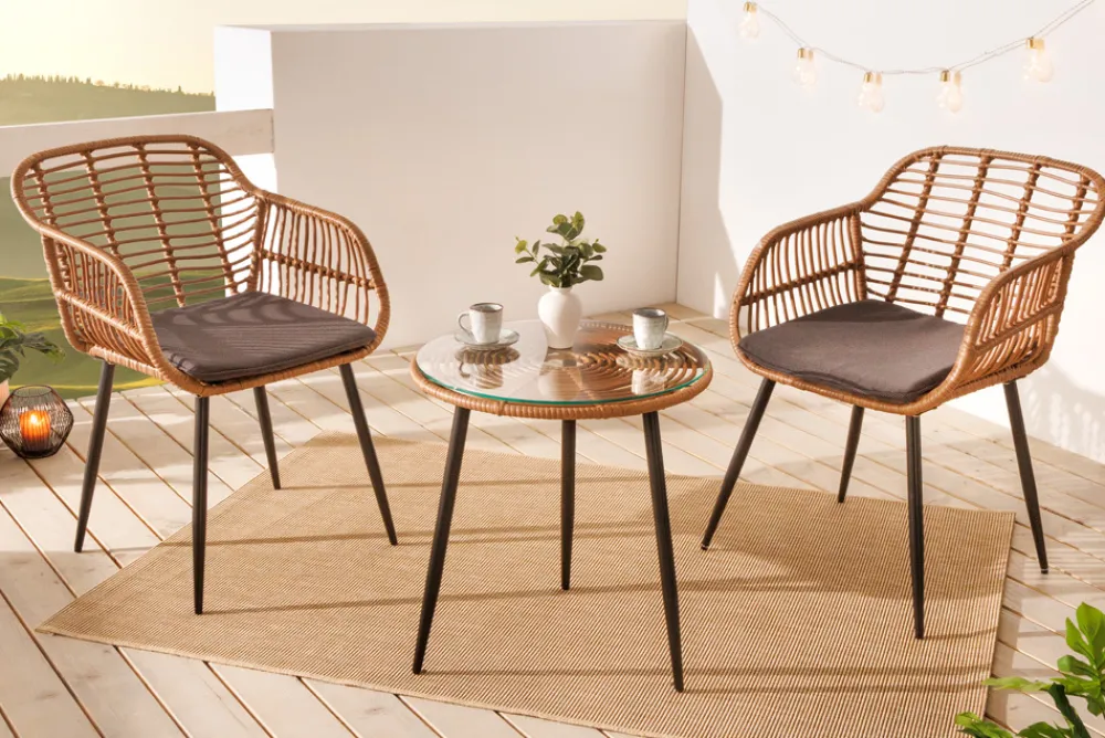 Riess-Ambiente Haus & Garten|Sitzgruppen > In- und Outdoor Bistro Balkon-Set PARIS braun Polyrattan Sitzgruppe wetterfest mit Tisch