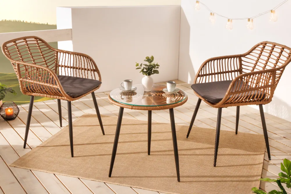 Riess-Ambiente Haus & Garten|Sitzgruppen > In- und Outdoor Bistro Balkon-Set PARIS braun Polyrattan Sitzgruppe wetterfest mit Tisch