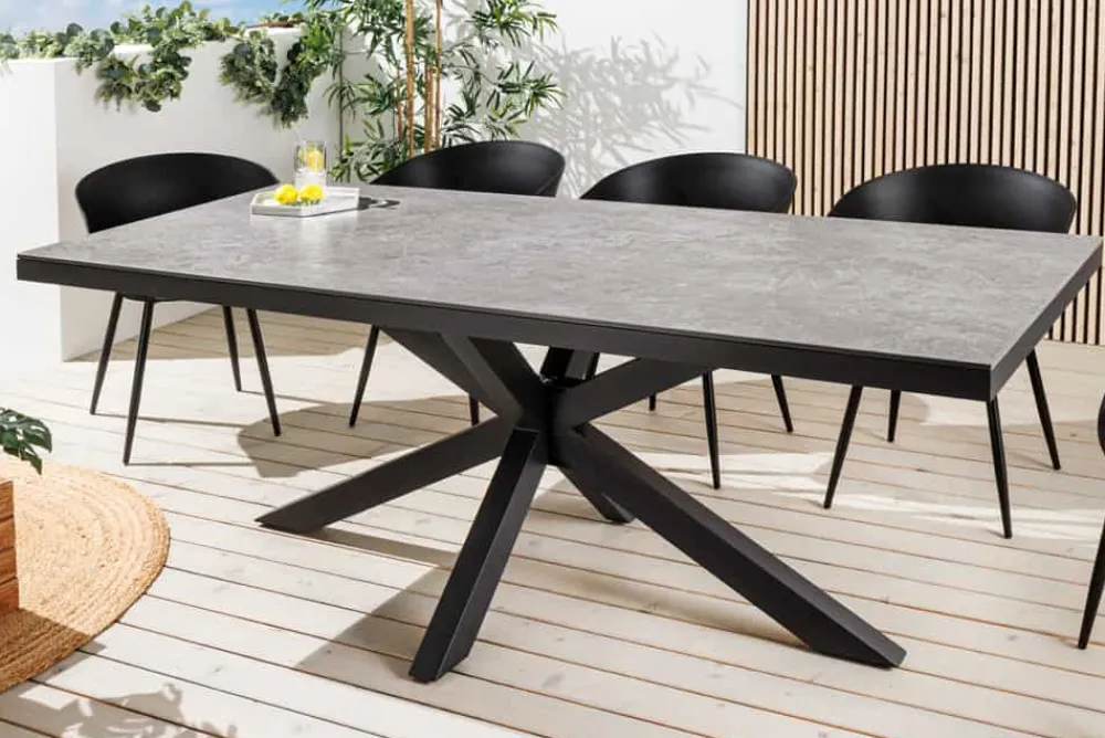 Riess-Ambiente Haus & Garten|Esstische > In- und Outdoor Esstisch GALAXIE 160cm hellgrau Keramik anthrazit Aluminium